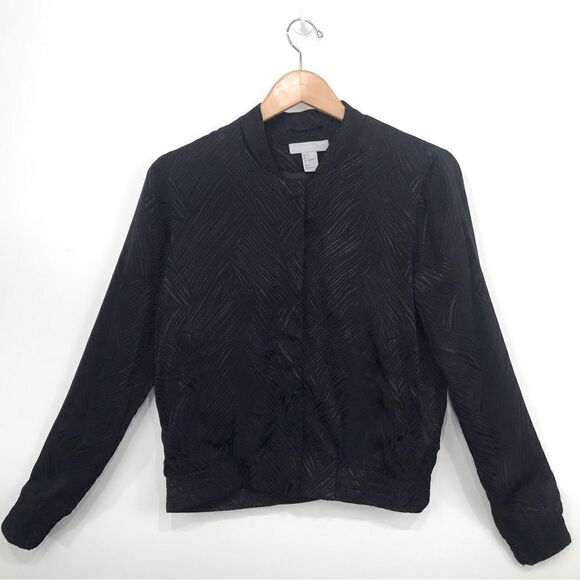 H&M Black Silky Textured Linear Print Bomber Jacket - Picture 1 of 16
